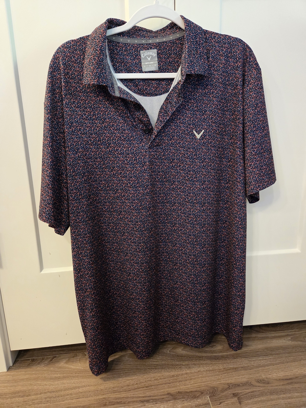 Callaway Opti-Dri Navy and Red Pepper Print Performance Golf Polo